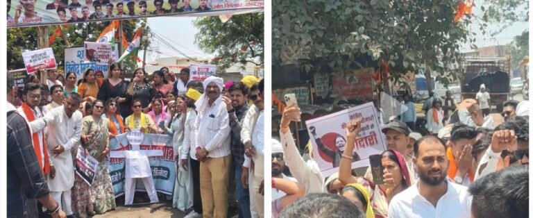 भारतीय जनता युवा मोर्चा, बिलासपुर ग्रामीण नारी शक्ति वंदन अधिनियम के विरोध पर कांग्रेस के खिलाफ भाजयुमो का पुतला दहन