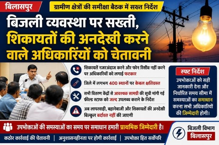 बिलासपुर में बिजली व्यवस्था पर सख्ती, शिकायतों की अनदेखी करने वाले अधिकारियों को चेतावनी