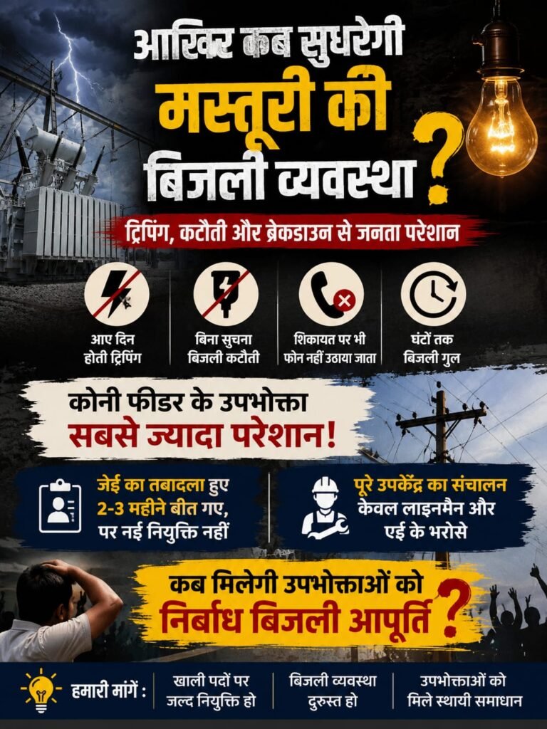 मस्तूरी में बिजली व्यवस्था बदहाल, ट्रिपिंग और कटौती से जनता त्रस्त