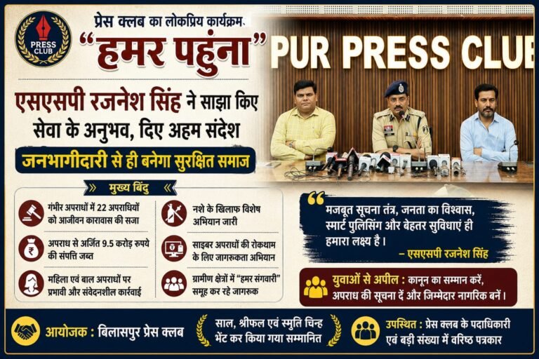 प्रेस क्लब के ‘हमर पहुना’ में बोले एसएसपी रजनेश सिंह: जनता और पुलिस के भरोसे से ही अपराधों पर लगेगी लगाम