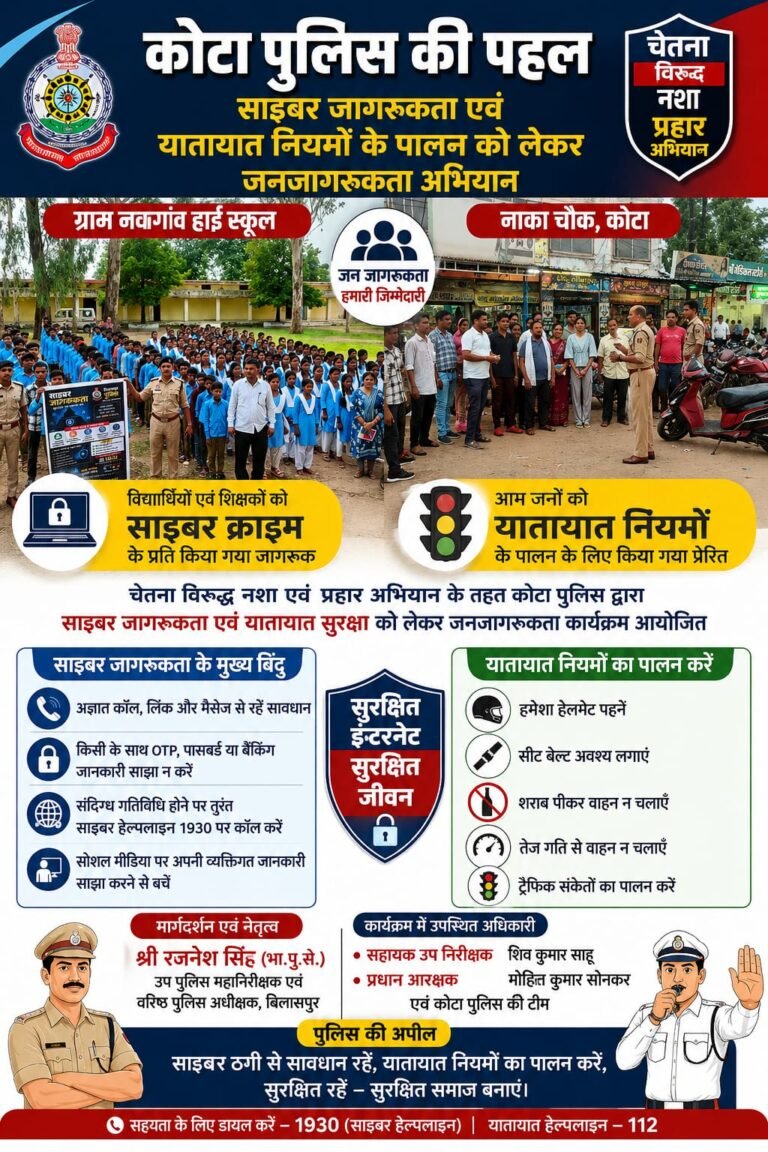 कोटा पुलिस की पहल: साइबर अपराध और यातायात नियमों को लेकर चलाया जनजागरूकता अभियान