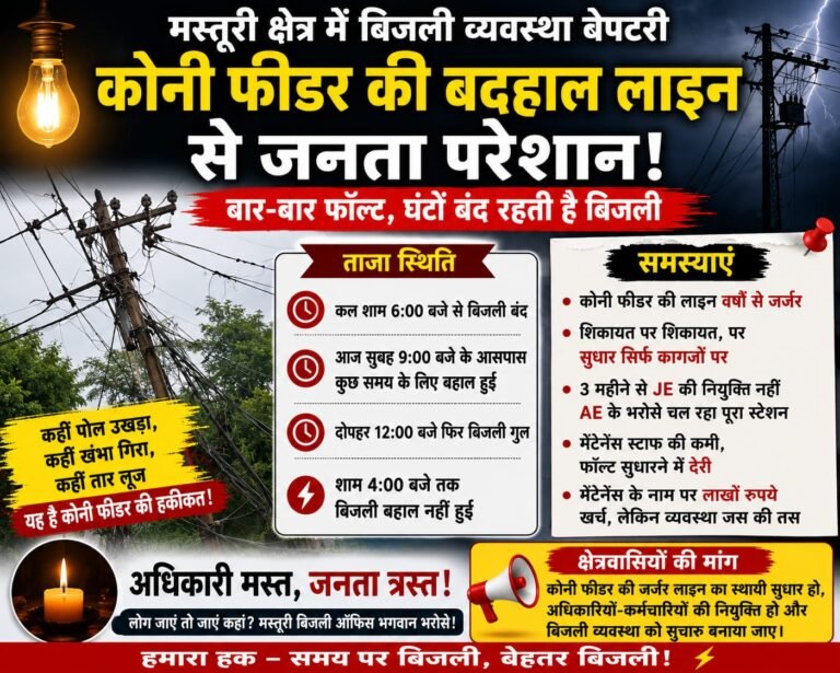 मस्तूरी में बिजली व्यवस्था बेपटरी, कोनी फीडर की बदहाल लाइन से जनता परेशान