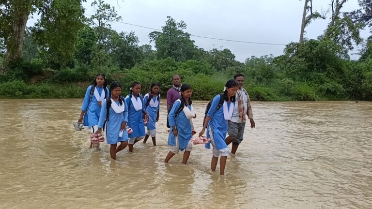 उफनते नाले को पार कर स्कूल पहुंचते हैं 51 बच्चे, पुल के इंतजार में हर दिन जान जोखिम में