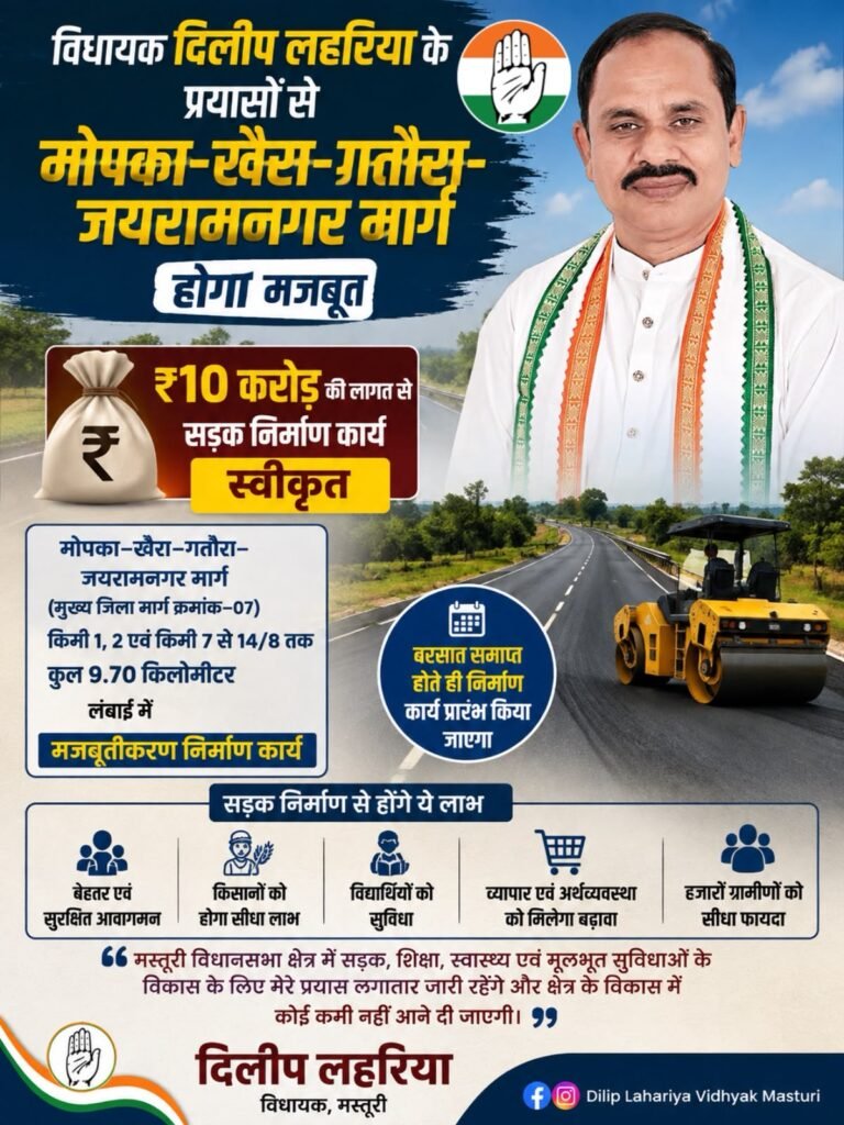 विधायक दिलीप लहरिया के प्रयासों से मोपका–खैरा–गतौरा–जयरामनगर मार्ग होगा मजबूत