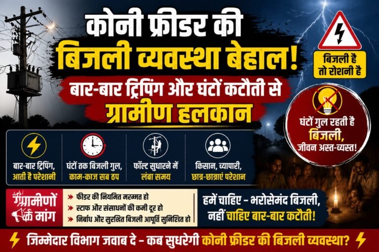 कोनी फीडर की बिजली व्यवस्था बेहाल! बार-बार ट्रिपिंग और घंटों कटौती से ग्रामीण हलकान