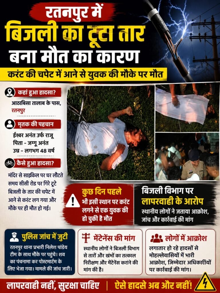 रतनपुर में टूटा बिजली का तार बना मौत का कारण, करंट की चपेट में आने से युवक की मौके पर मौत