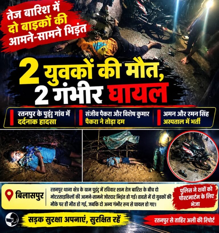 तेज बारिश में दो बाइकों की आमने-सामने भिड़ंत, 2 युवकों की मौत; 2 गंभीर घायल