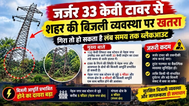 आधे शहर पर मंडराया ब्लैकआउट का खतरा, गिरने की स्थिति में 33 केवी का जर्जर टावर