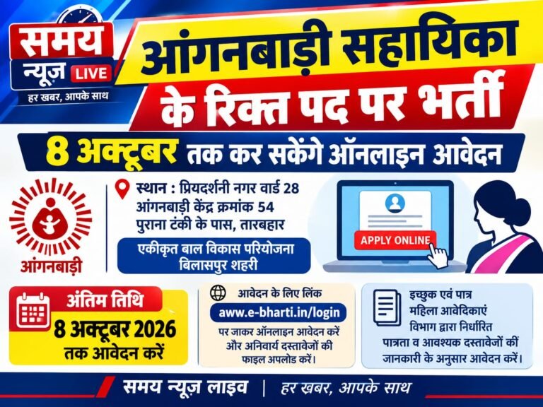 आंगनबाड़ी सहायिका के रिक्त पद पर भर्ती, 8 अक्टूबर तक कर सकेंगे ऑनलाइन आवेदन